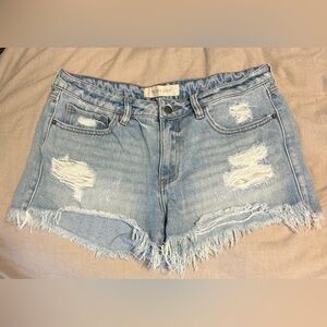 Trendy Light Blue Distressed Jean Shorts